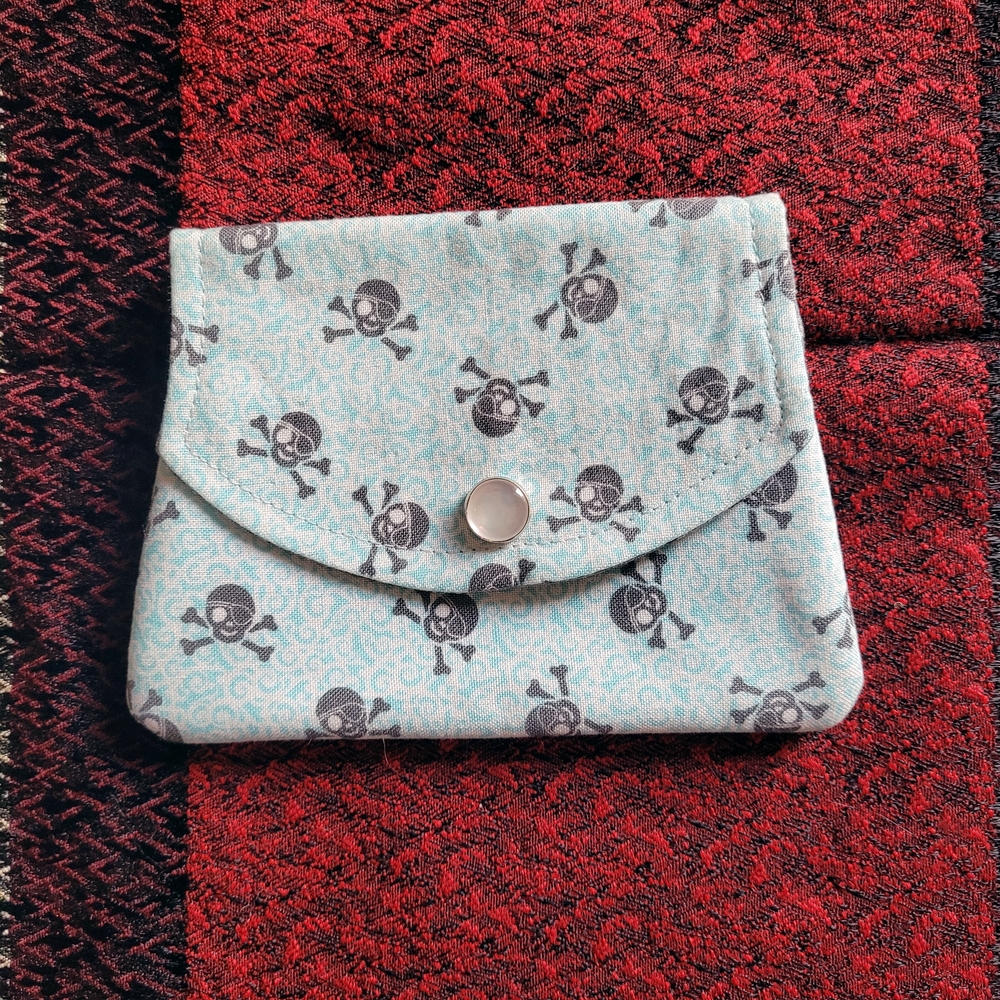 Handmade Gray Blue Pirate Skull Wallet/Coin Purse/Card Holder